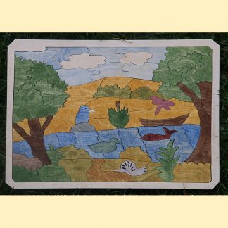 Puzzle bois écologique : rivière. Atelier de bois chantourné