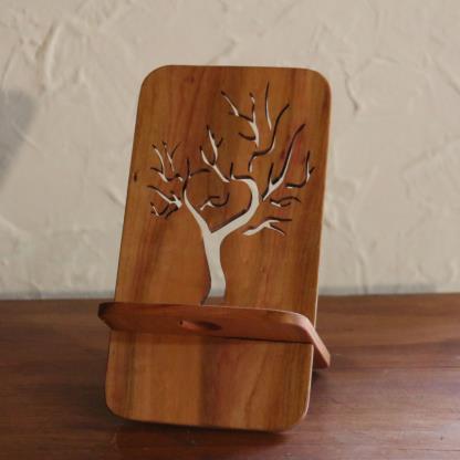 Support téléphone arbre - Atelier de bois chantourné