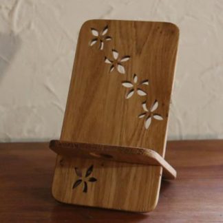 Support de téléphone fleur de pervenche - Atelier de bois chantourné